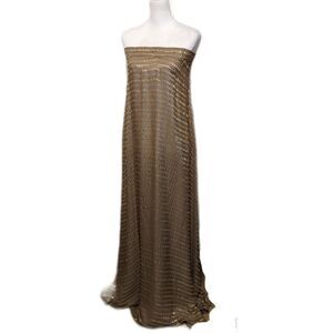 JAY AHR taupe & gold striped strapless floor length maxi dress, soie silk M